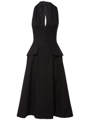 Памучна миди рокля Bottega Veneta черно