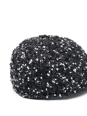 Haftowana czapka z daszkiem tweedowa Lanvin czarna