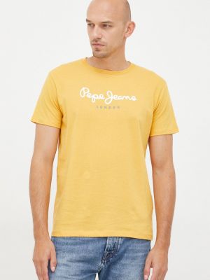 Памучна тениска с дълъг ръкав с принт Pepe Jeans жълто