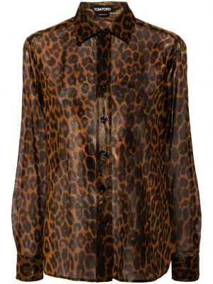 Cămașă de mătase cu imagine cu model leopard Tom Ford maro