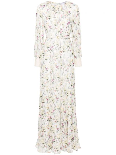 Virágos selyem hosszú ruha nyomtatás Max Mara fehér