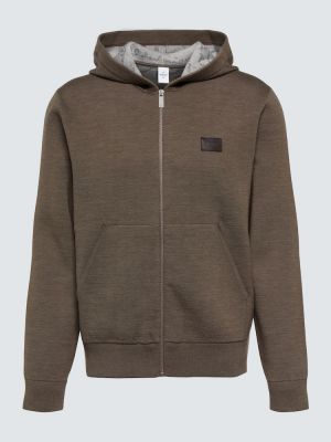 Vunena hoodie s kapuljačom s patentnim zatvaračem Berluti smeđa