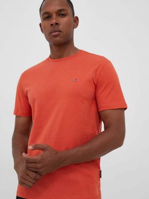 Памучна тениска с дълъг ръкав Napapijri оранжево