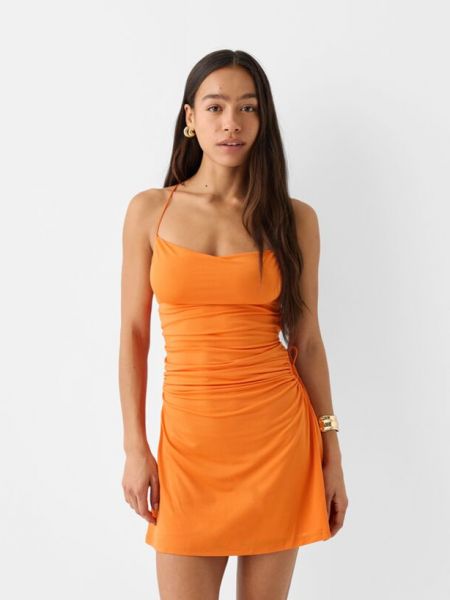 Sukienka mini drapowana Bershka pomarańczowa