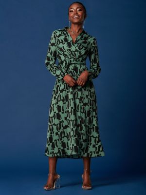 Платье-рубашка с принтом с геометрическим узором Jolie Moi зеленое