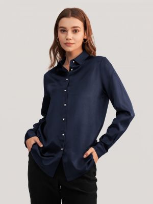 Классическая шелковая рубашка на пуговицах Lilysilk синяя
