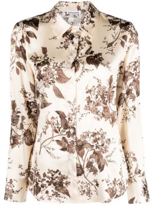 Копринена блуза на цветя с принт Reformation кафяво
