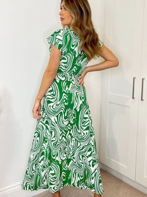 Платье с поясом с принтом Ax Paris зеленое