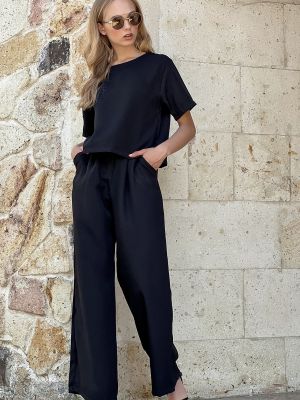 Плетена плисирана тениска Trend Alaçatı Stili черно