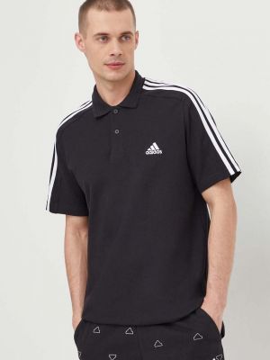 Хлопковое поло с аппликацией Adidas черное