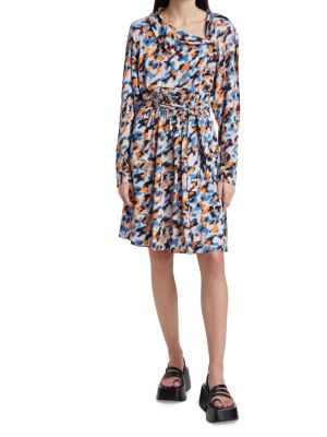 Асимметричное платье-рубашка с принтом KENZO Royal blue multi