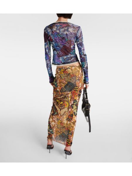Dlhá sukňa s potlačou so sieťovinou Jean Paul Gaultier žltá