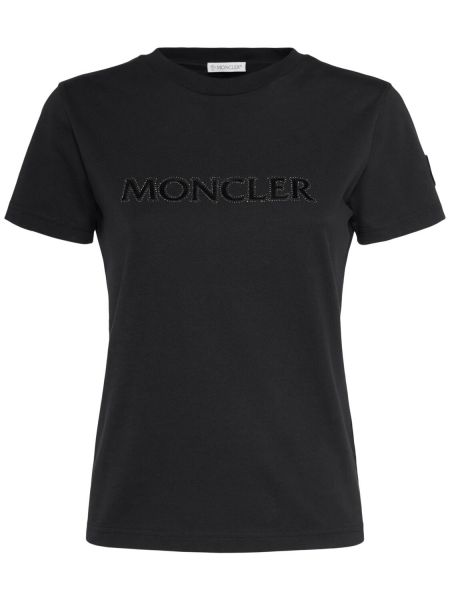 T-shirt i bomull med kristaller Moncler svart