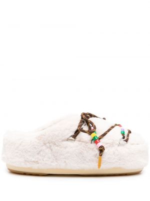 Domáce papuče s kožušinou Moon Boot biela
