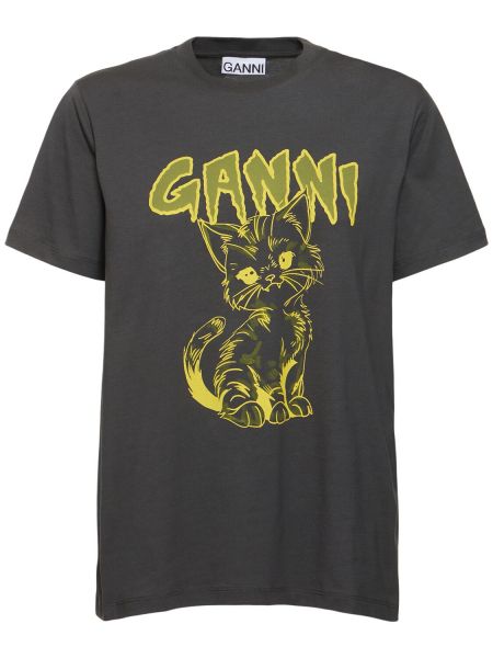 Laza szabású jersey alap póló Ganni fekete