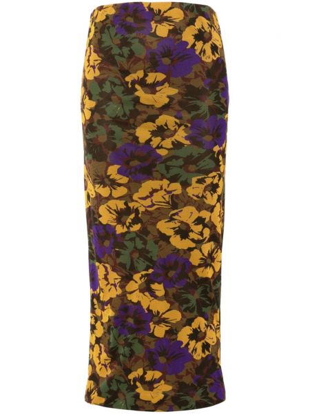 Ravna haljina s cvjetnim printom s printom od tila Saint Laurent smeđa