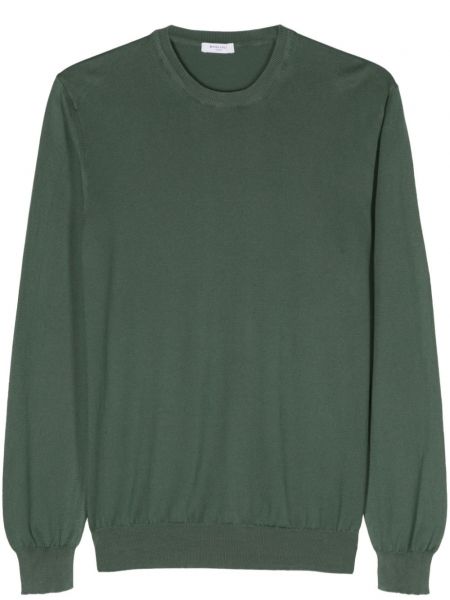 Памучен пуловер с кръгло деколте Boglioli зелено