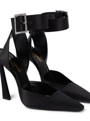 Сатенени полуотворени обувки Saint Laurent черно