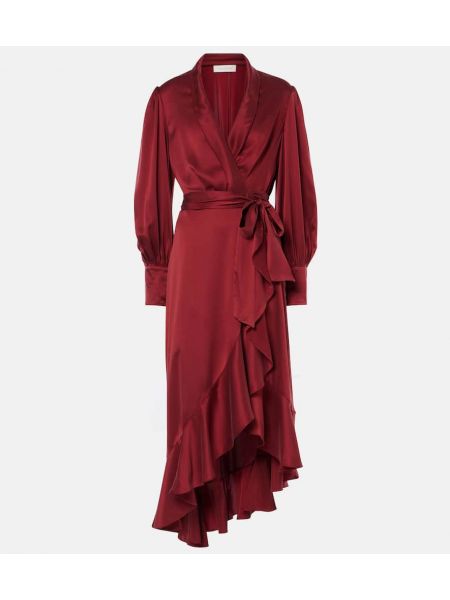 Ruffle silke sateng dress Zimmermann burgund