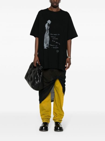 Kokvilnas t-krekls ar apdruku Yohji Yamamoto melns