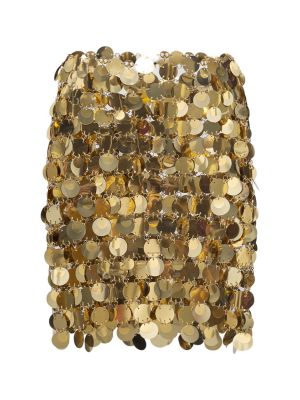 Minigonna con paillettes in mesh Rabanne oro