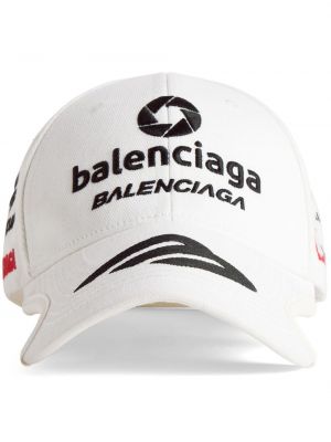 Kapa s šiltom z vezenjem Balenciaga bela