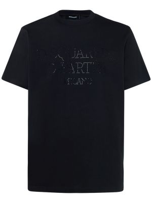 T-shirt di cotone in jersey con cristalli Dsquared2 nero