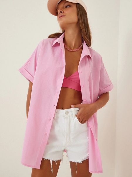 Oversized πουκάμισο με κοντό μανίκι Bigdart ροζ