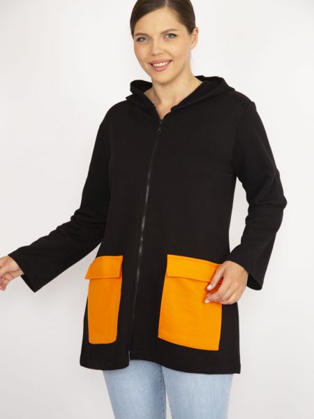 Kapučdžemperis ar rāvējslēdzēju ar kabatām şans oranžs
