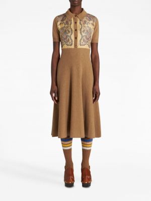 Pletené šaty s potiskem s paisley potiskem Etro béžové