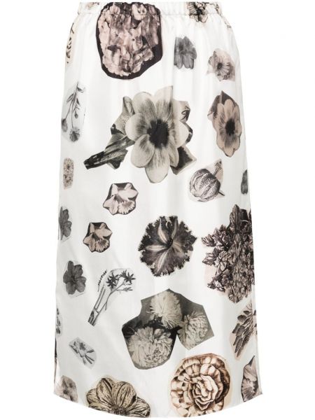 Svilena suknja s cvjetnim printom s printom Marni bijela