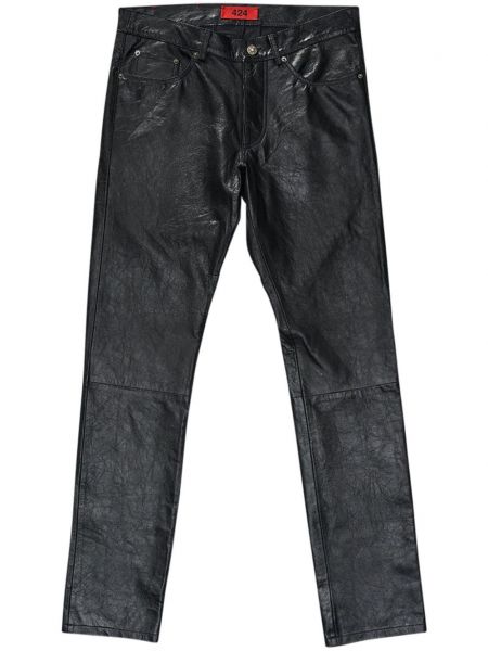 Δερμάτινο παντελόνι με ίσιο πόδι σε στενή γραμμή 424 μαύρο
