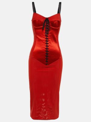 Μίντι φόρεμα με κορδόνια με δαντέλα Dolce&gabbana κόκκινο