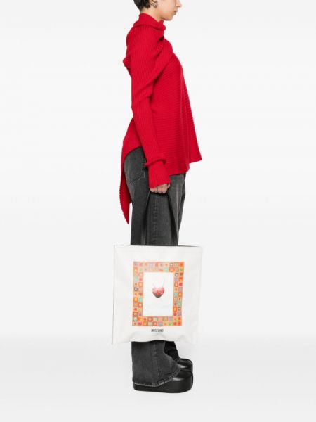 Vlněná kabelka s potiskem se srdcovým vzorem Moschino bílá