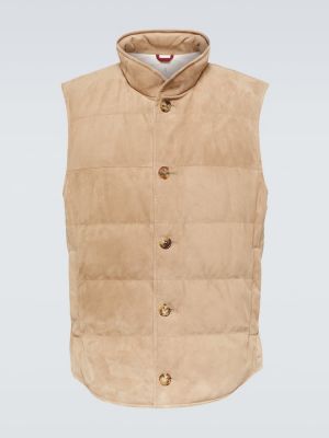 Kožená prešívaná vesta Brunello Cucinelli hnedá