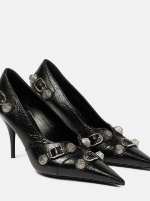 Кожени полуотворени обувки Balenciaga черно