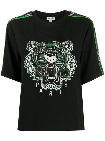 Camiseta con bordado con rayas de tigre Kenzo negro