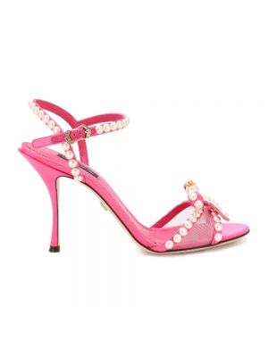 Sandały na obcasie na wysokim obcasie z perełkami Dolce And Gabbana różowe