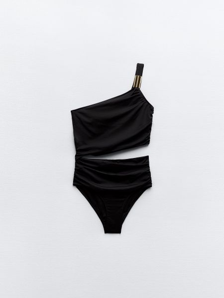 Асимметричный слитный купальник с драпировкой Zara черный
