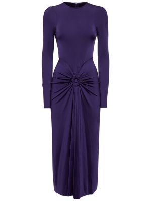Midi obleka iz viskoze z dolgimi rokavi Victoria Beckham vijolična