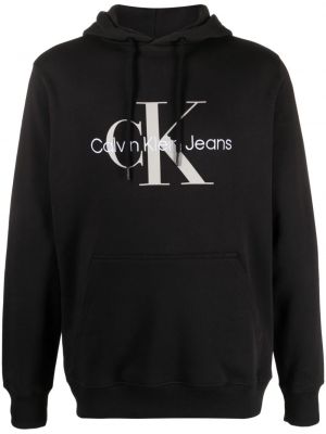 Kokvilnas kapučdžemperis ar apdruku Calvin Klein Jeans melns