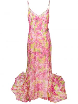 Копринена коктейлна рокля на цветя Del Core розово