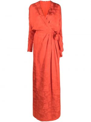 Viskózové saténové dlouhé šaty s výstřihem do v Johanna Ortiz - červená