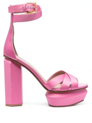 Сатенени сандали на платформе Balmain розово