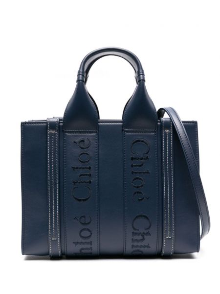 Кожени шопинг чанта Chloé синьо
