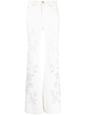 Pantaloni cu model floral Roberto Cavalli alb