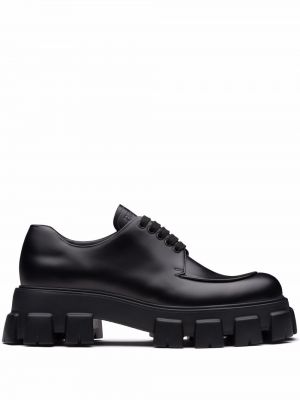 Pantofi derby cu șireturi din piele din dantelă Prada negru