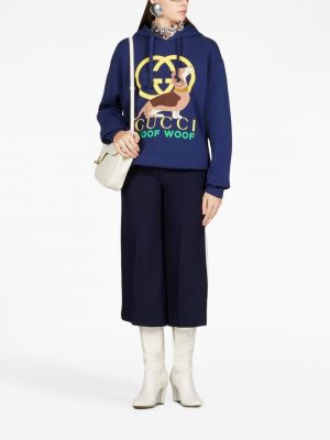 Kokvilnas kapučdžemperis ar apdruku Gucci zils