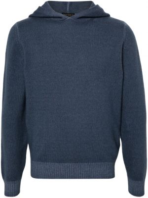 Megztas vilnonis džemperis su gobtuvu Dell'oglio mėlyna