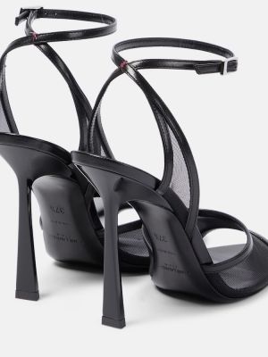 Kožené sandále so sieťovinou Saint Laurent čierna